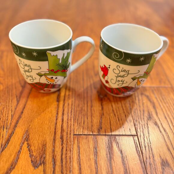 Four Fitz And Floyd Holly Hat Snowman Christmas Coffee Mugs Tea Cups Set of 4 - Picture 12 of 16